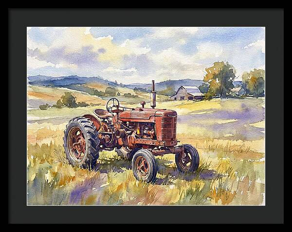 Rustic Red Tractor In Pastoral Landscape
