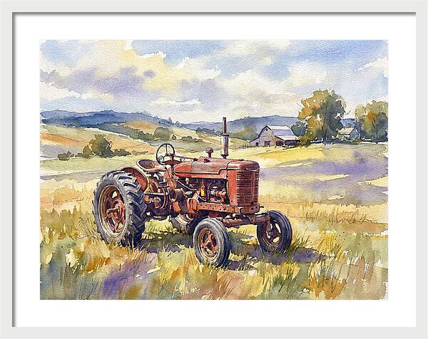 Rustic Red Tractor In Pastoral Landscape