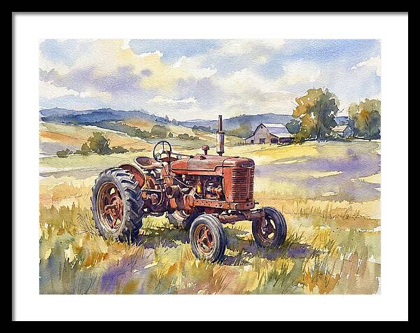 Rustic Red Tractor In Pastoral Landscape