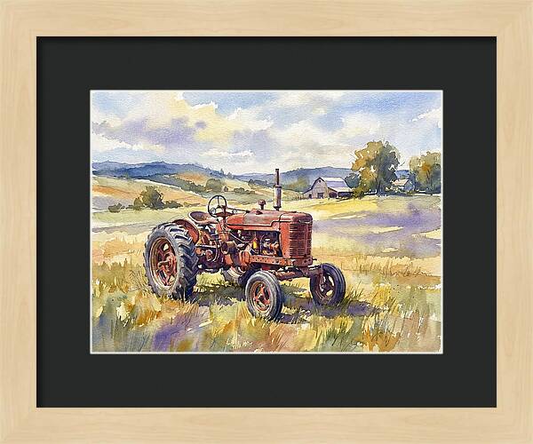 Rustic Red Tractor In Pastoral Landscape