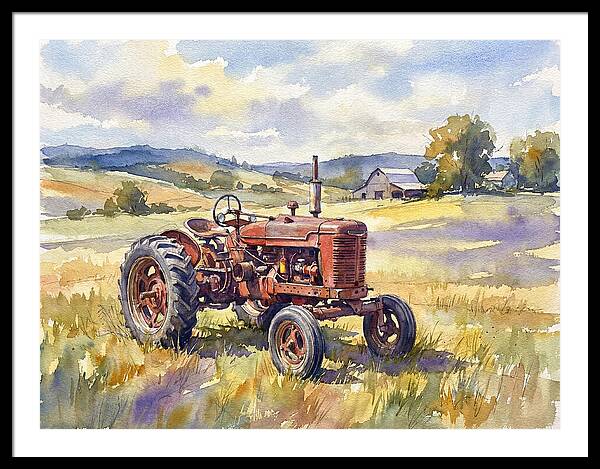 Rustic Red Tractor In Pastoral Landscape