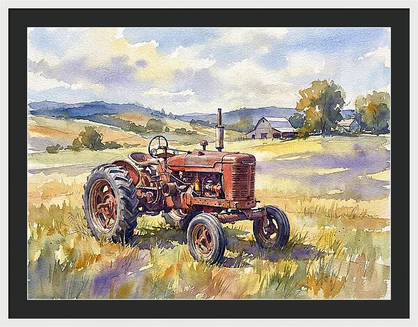 Rustic Red Tractor In Pastoral Landscape