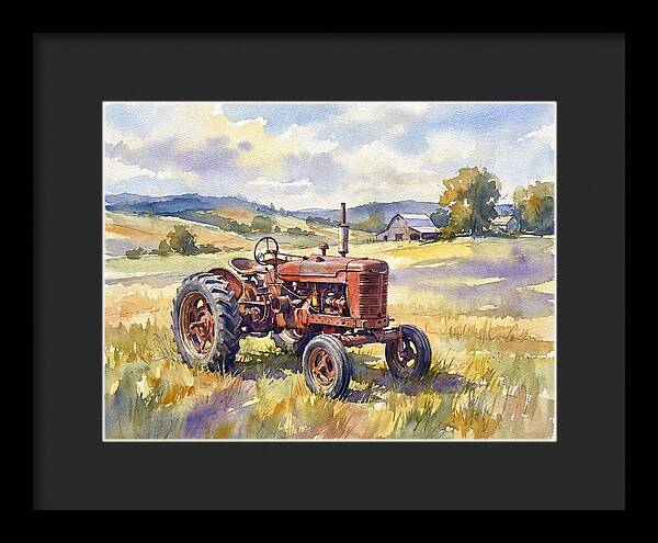Rustic Red Tractor In Pastoral Landscape