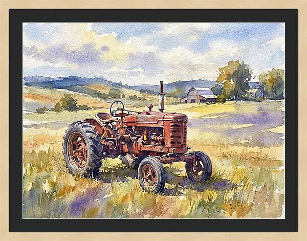 Rustic Red Tractor In Pastoral Landscape