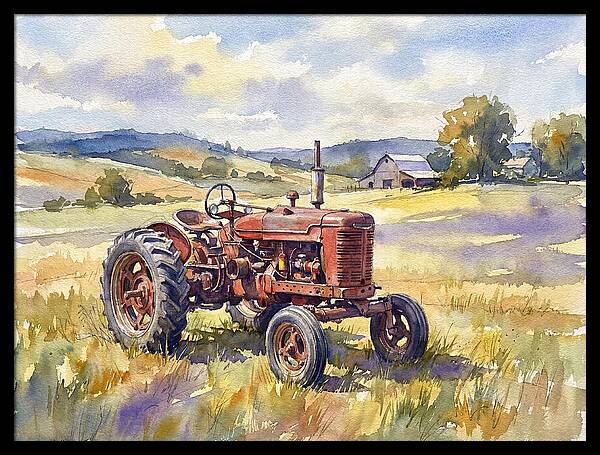 Rustic Red Tractor In Pastoral Landscape