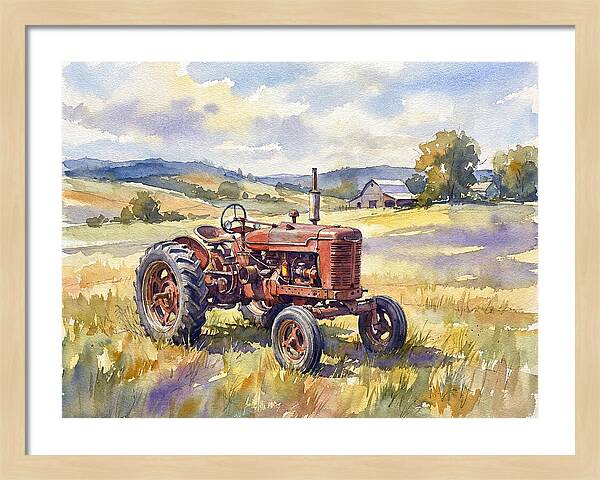 Rustic Red Tractor In Pastoral Landscape