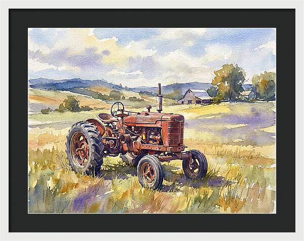 Rustic Red Tractor In Pastoral Landscape