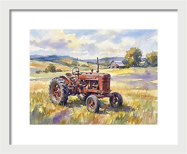 Rustic Red Tractor In Pastoral Landscape