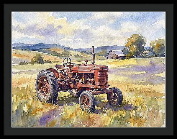 Rustic Red Tractor In Pastoral Landscape