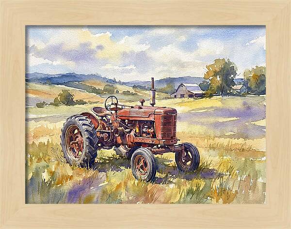 Rustic Red Tractor In Pastoral Landscape