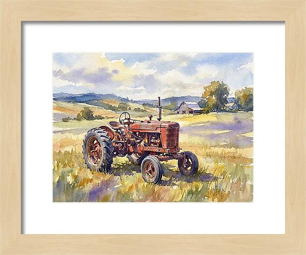 Rustic Red Tractor In Pastoral Landscape