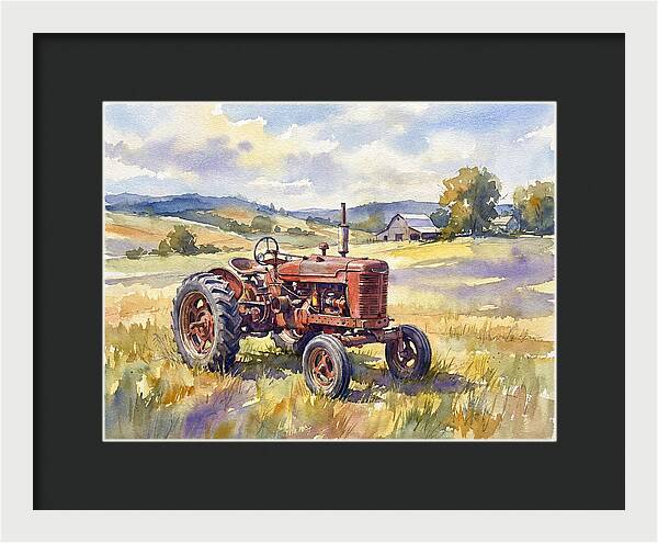 Rustic Red Tractor In Pastoral Landscape