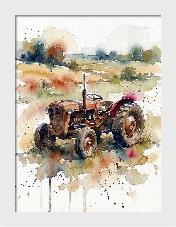 Rustic Tractor In Watercolor