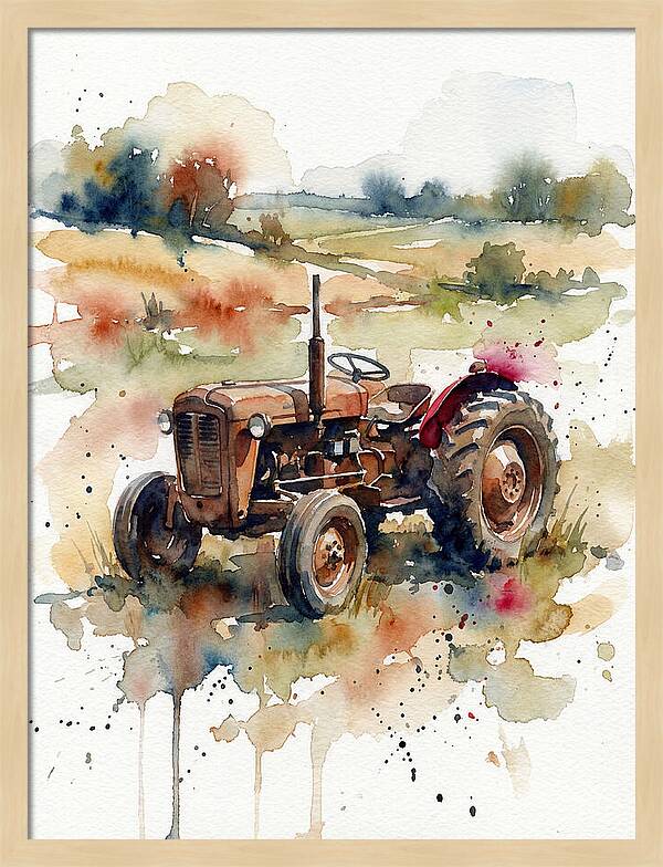 Rustic Tractor In Watercolor