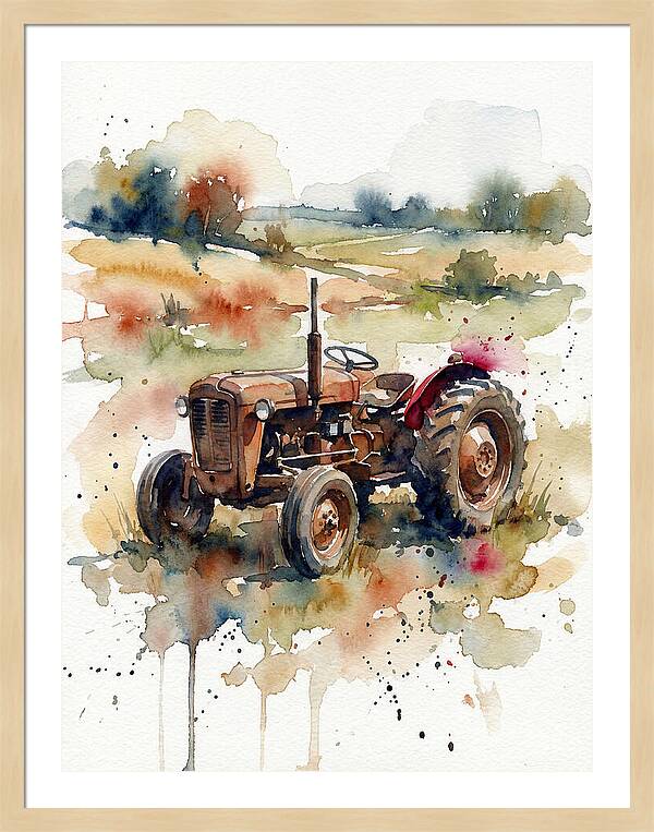 Rustic Tractor In Watercolor