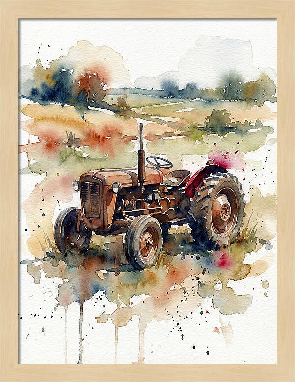 Rustic Tractor In Watercolor
