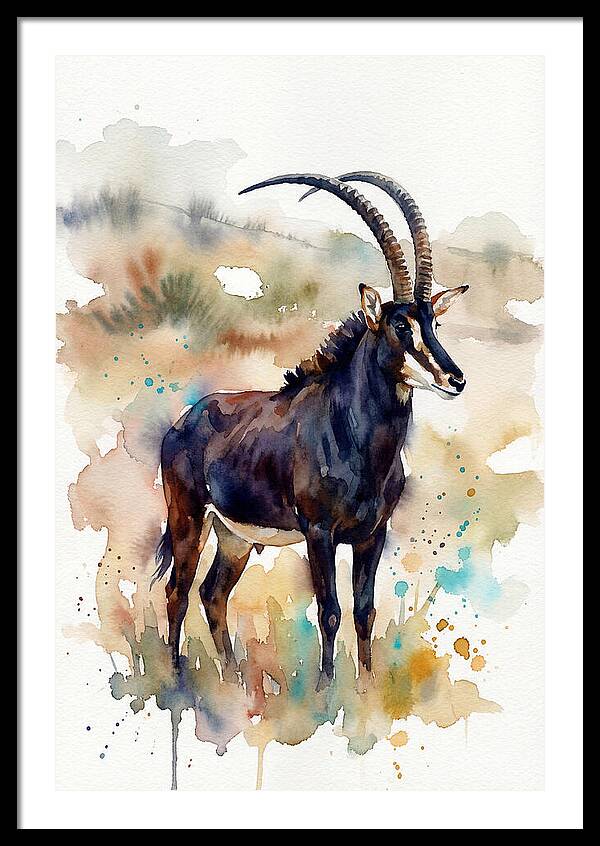 Sable Antelope Watercolor Portrait