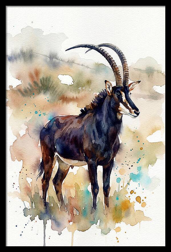 Sable Antelope Watercolor Portrait