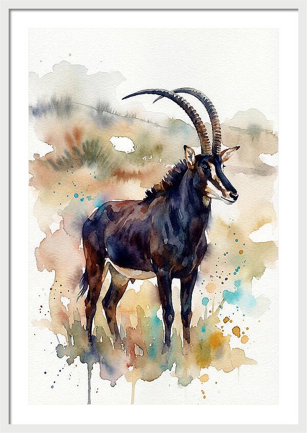 Sable Antelope Watercolor Portrait
