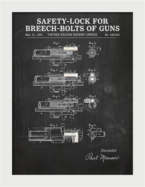 Safety Lock For Breech Bolts Of Guns Mauser Chalkboard Patent Us449352
