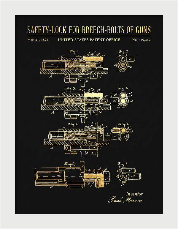 Safety Lock For Breech Bolts Of Guns Mauser Gold Patent Us449352