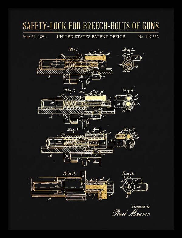 Safety Lock For Breech Bolts Of Guns Mauser Gold Patent Us449352