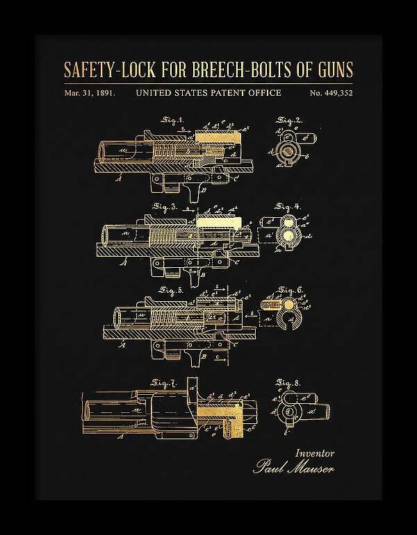 Safety Lock For Breech Bolts Of Guns Mauser Gold Patent Us449352