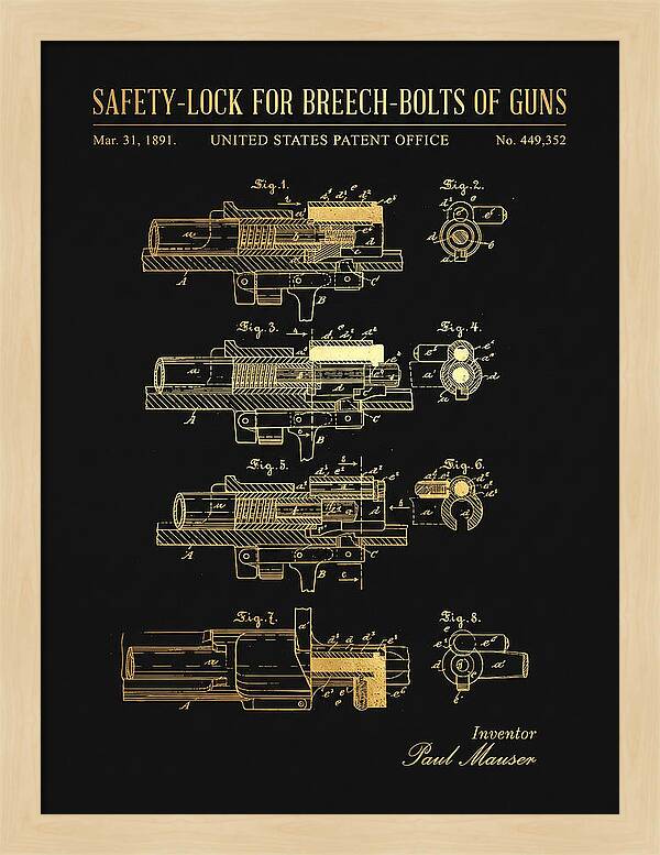 Safety Lock For Breech Bolts Of Guns Mauser Gold Patent Us449352