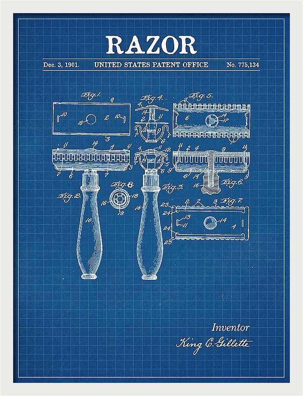 Safety Razor Gillette Blueprint Patent Us775134a