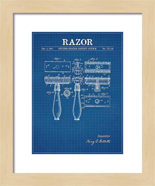 Safety Razor Gillette Blueprint Patent Us775134a