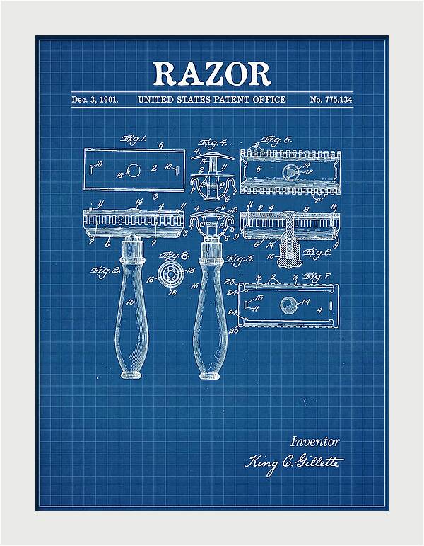 Safety Razor Gillette Blueprint Patent Us775134a