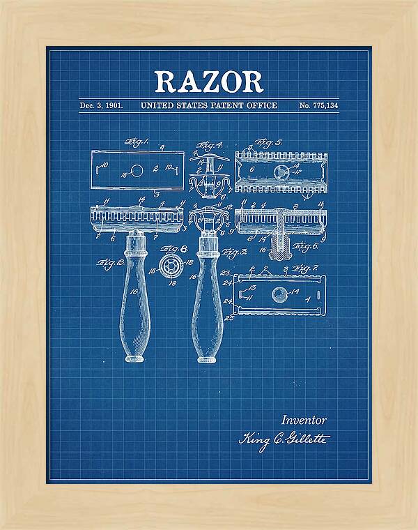 Safety Razor Gillette Blueprint Patent Us775134a