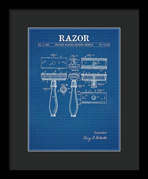 Safety Razor Gillette Blueprint Patent Us775134a