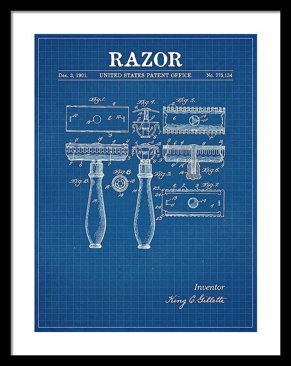 Safety Razor Gillette Blueprint Patent Us775134a