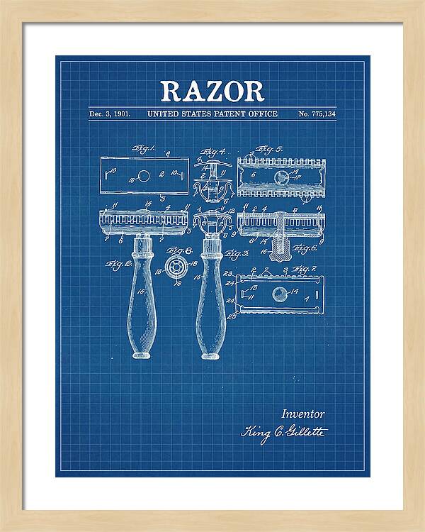 Safety Razor Gillette Blueprint Patent Us775134a
