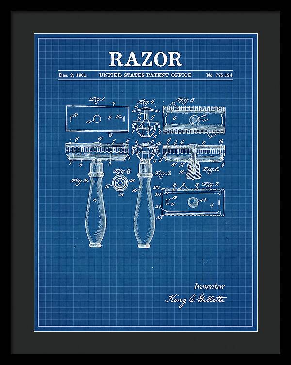 Safety Razor Gillette Blueprint Patent Us775134a