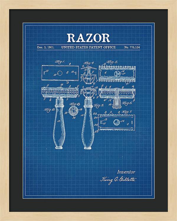 Safety Razor Gillette Blueprint Patent Us775134a