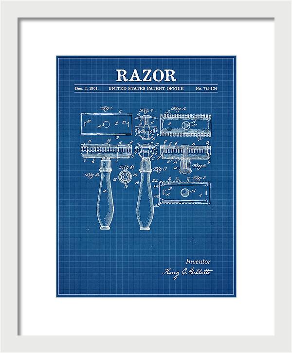 Safety Razor Gillette Blueprint Patent Us775134a