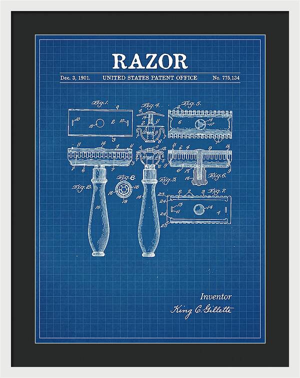 Safety Razor Gillette Blueprint Patent Us775134a