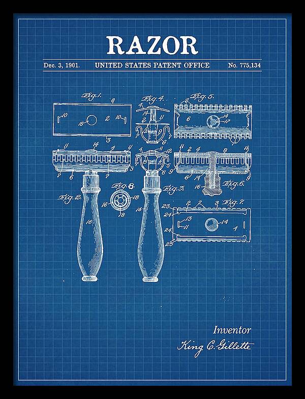 Safety Razor Gillette Blueprint Patent Us775134a
