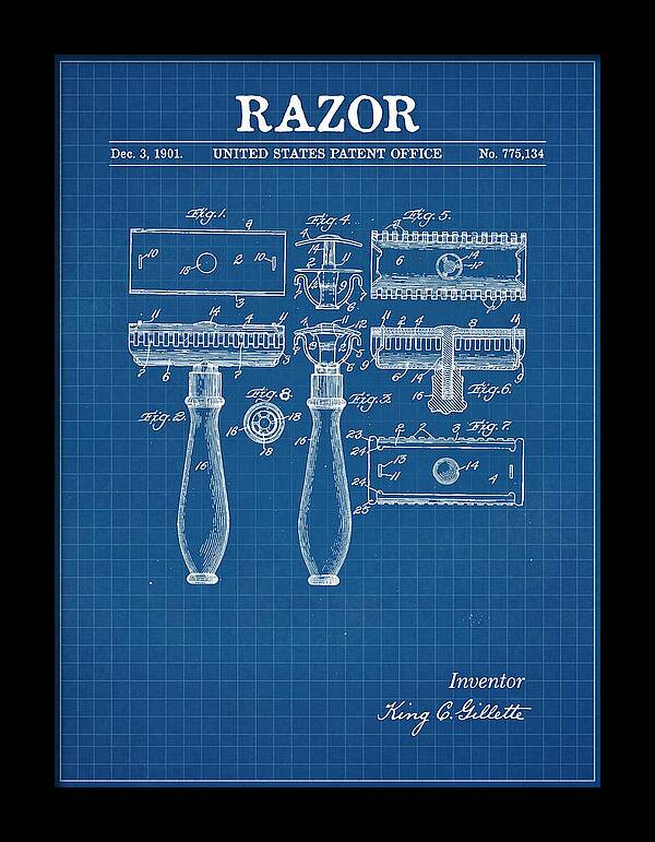 Safety Razor Gillette Blueprint Patent Us775134a