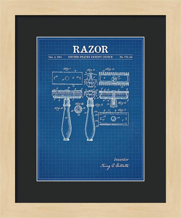 Safety Razor Gillette Blueprint Patent Us775134a