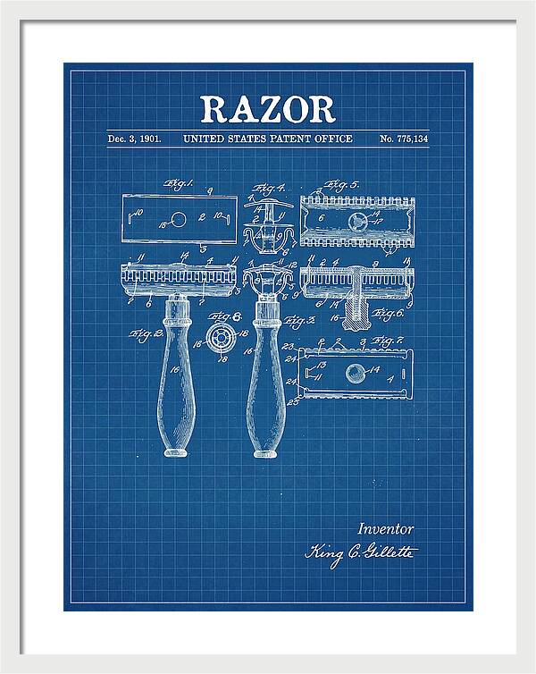 Safety Razor Gillette Blueprint Patent Us775134a