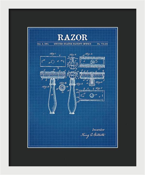 Safety Razor Gillette Blueprint Patent Us775134a