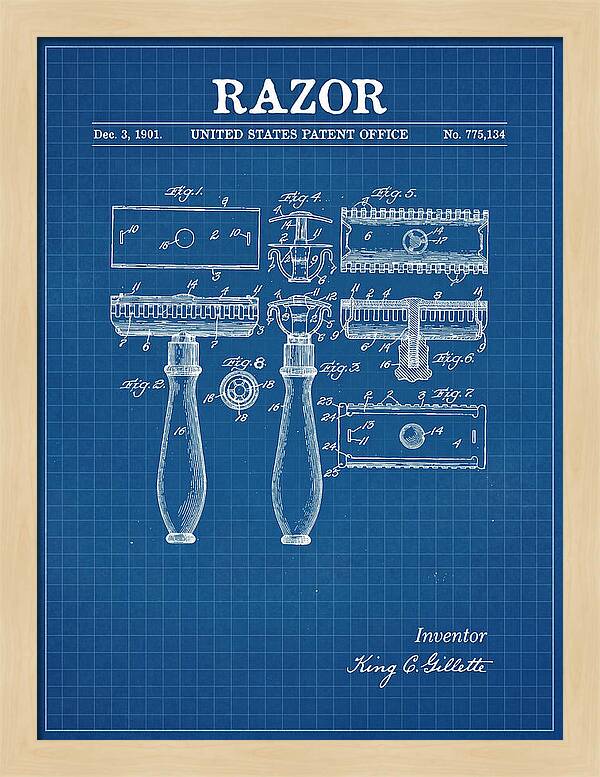 Safety Razor Gillette Blueprint Patent Us775134a