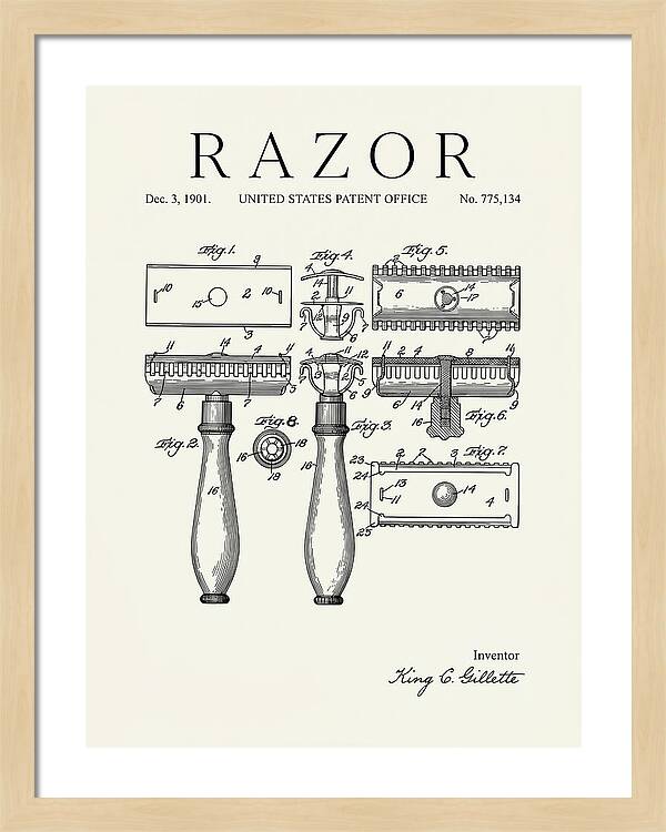 Safety Razor Gillette Minimalist Patent Us775134a