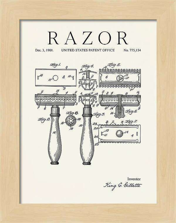 Safety Razor Gillette Minimalist Patent Us775134a