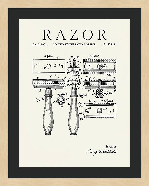 Safety Razor Gillette Minimalist Patent Us775134a