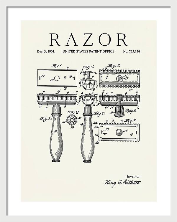 Safety Razor Gillette Minimalist Patent Us775134a