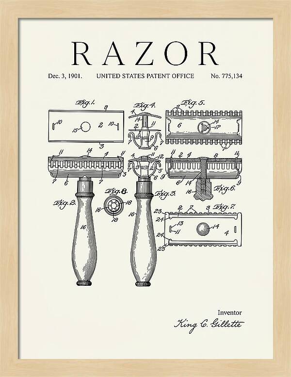 Safety Razor Gillette Minimalist Patent Us775134a